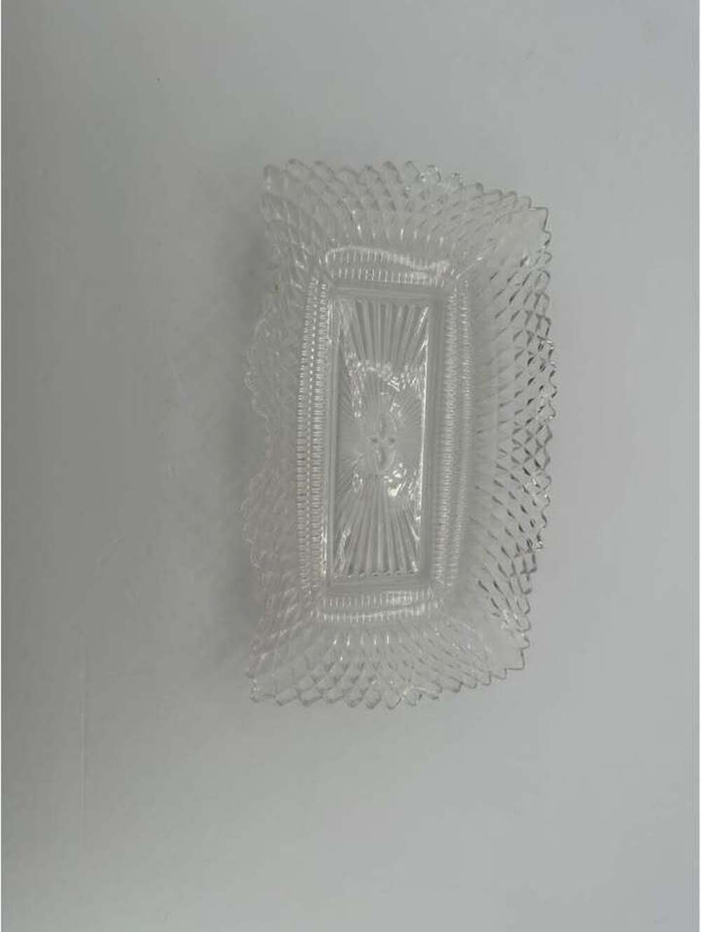 Vintage Rectangular Diamond Cut Glass Dish serving dish crystal candy nut dish